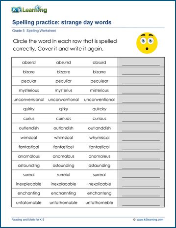 Fifth Grade Spelling Worksheets K5 Learning 5th Grade Spelling Words 2017 - 5th Grade Spelling Words 2017