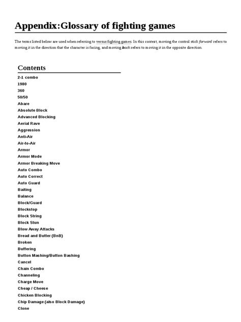 Fighting Game Glossary