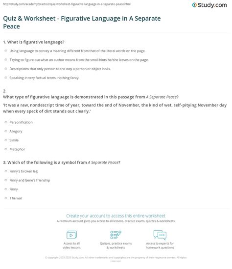 Figurative Language In A Separate Peace Quiz Amp A Separate Peace Worksheet Answers - A Separate Peace Worksheet Answers
