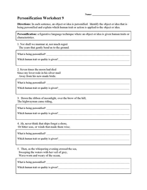 Figurative Language Personification Activity Worksheets Print Personification Worksheet Answers - Personification Worksheet Answers