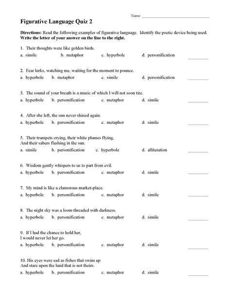  Figurative Language Questions And Answers - Figurative Language Questions And Answers