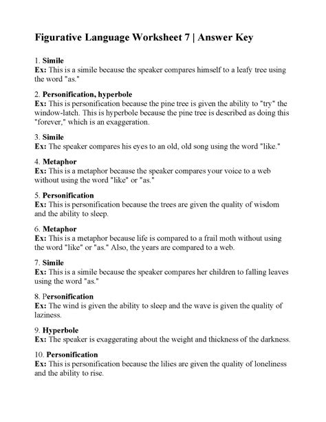 Figurative Language Worksheet 7 Reading Activity Ereading Worksheets 7th Grade Figurative Language Worksheet - 7th Grade Figurative Language Worksheet