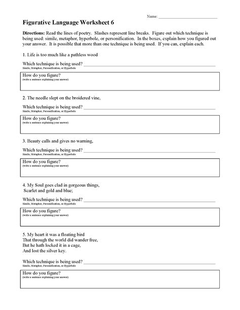 Figurative Language Worksheet High School