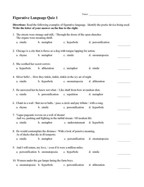 Figurative Language Worksheets Reading Activities 7th Grade Figurative Language Worksheet - 7th Grade Figurative Language Worksheet
