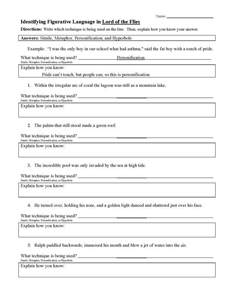 Figurative Language Worksheets Reading Activities Literary Devices Worksheet High School - Literary Devices Worksheet High School