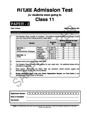 Fiitjee Admission Test Sample Papers For Class 8 Going To 9