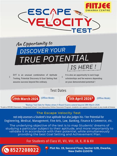 Fiitjee Escape Velocity Test Sample Question Paper