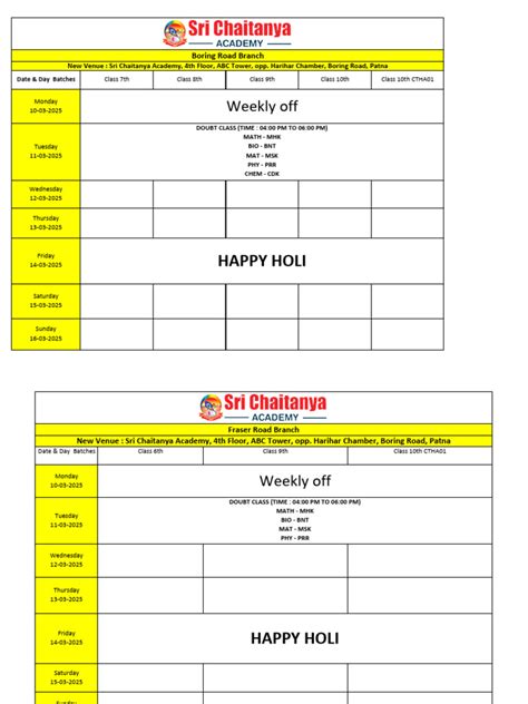 Fiitjee Gwalior Time Table