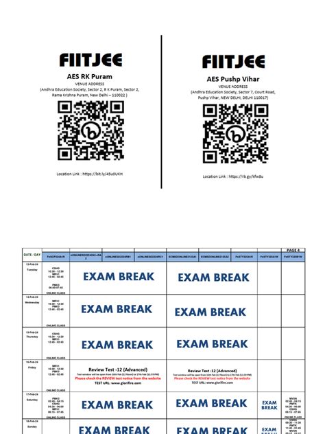 Fiitjee Northwest Timetable