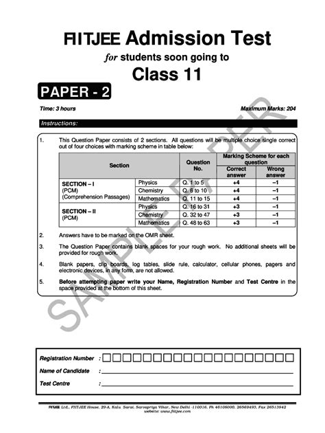 Fiitjee Sample Papers For Class 7