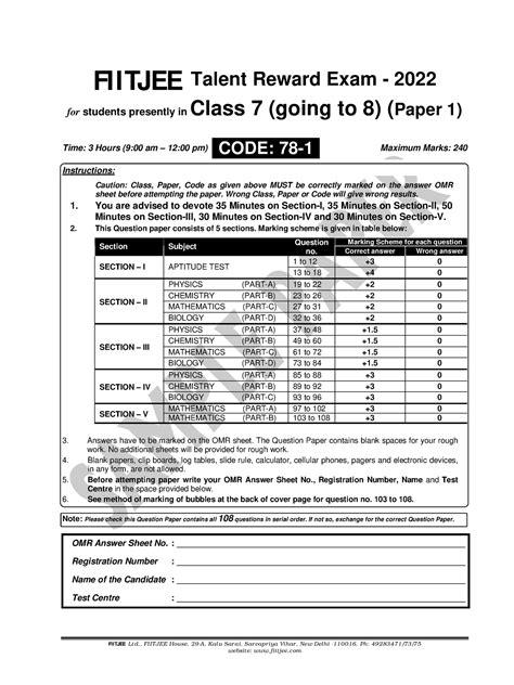 Read Online Fiitjee Sample Papers For Class 7 Going To 8 2012 
