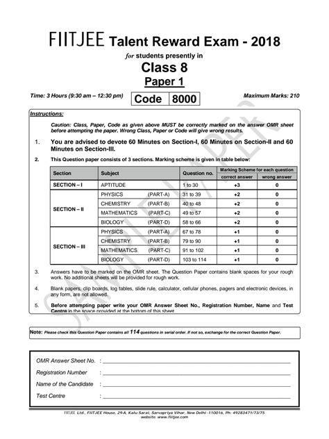 Read Fiitjee Sample Papers For Class 8 