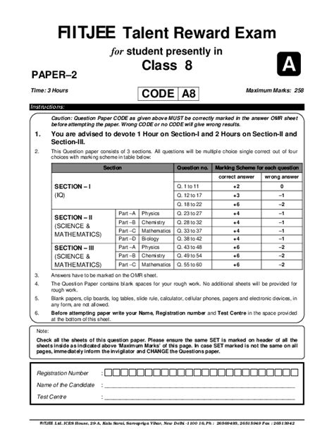 Read Online Fiitjee Sample Papers For Class 8 Ftre 