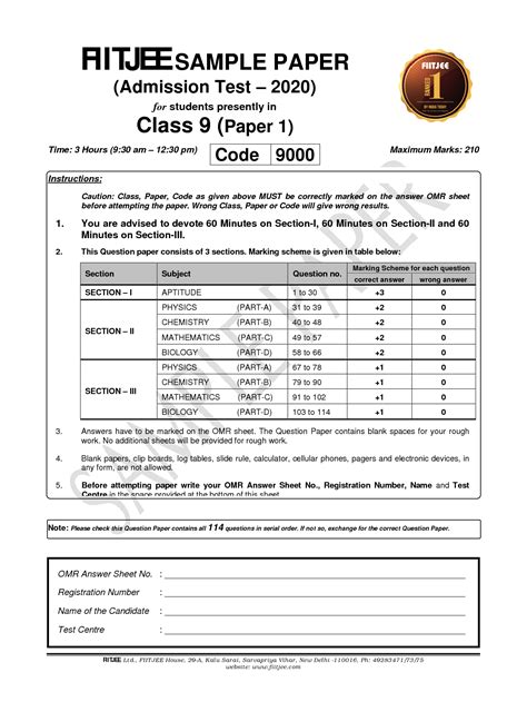 Read Online Fiitjee Sample Papers For Class 9 