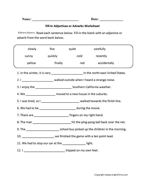 Fill In Adjectives Or Adverbs Worksheet Englishlinx Com Fill In The Blank With Adjectives - Fill In The Blank With Adjectives