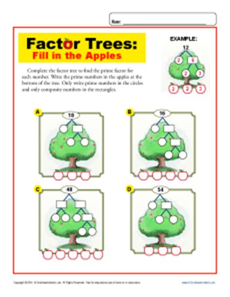 Fill In The Apples Math Factor Tree Worksheets Prime Factor Trees Worksheet - Prime Factor Trees Worksheet