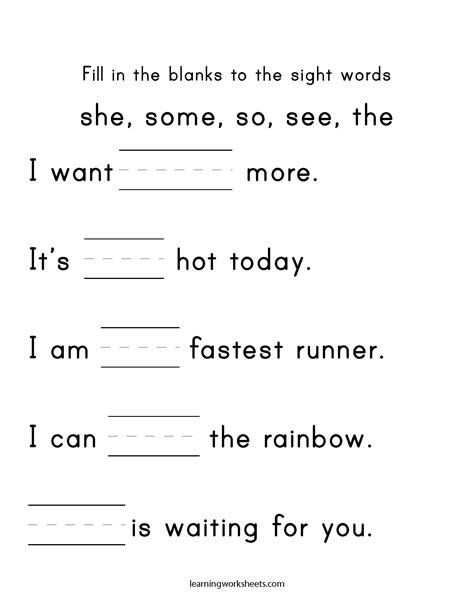 Fill In The Blank Sight Word Poems For Fill In The Blanks For Kindergarten - Fill In The Blanks For Kindergarten
