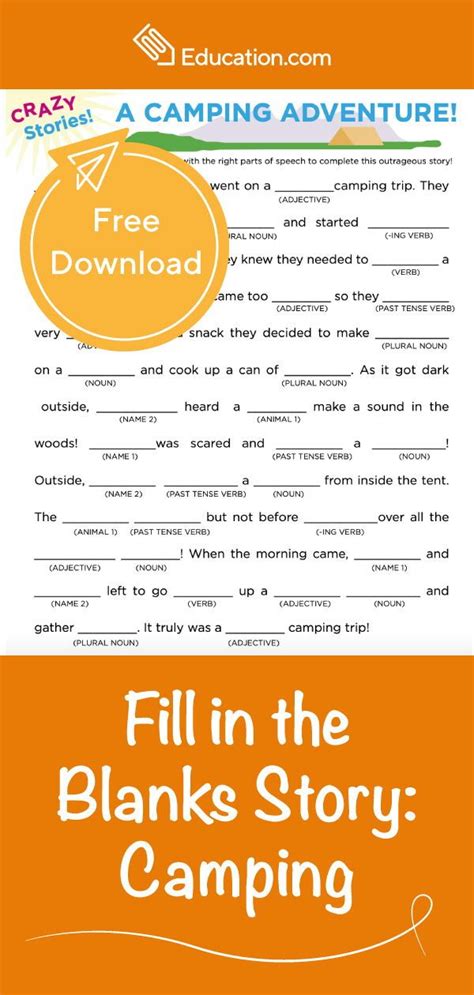 Fill In The Blanks Story Camping Worksheet Education Fill In The Blank Stories - Fill In The Blank Stories
