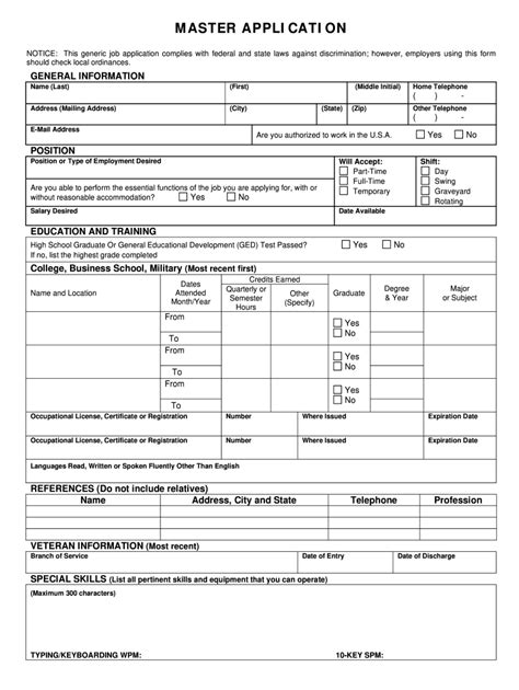 fillable master job application