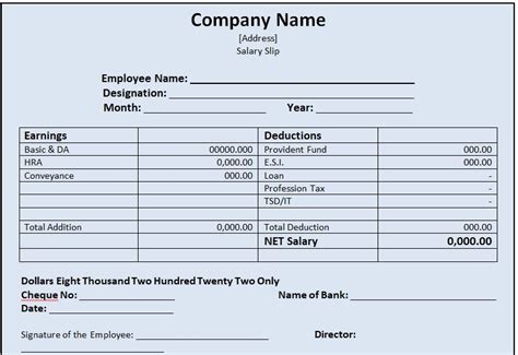 Read Fillable Pay Slip Template 
