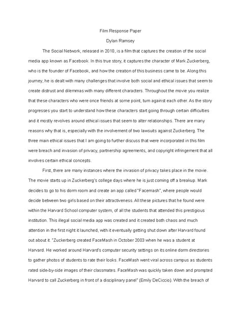 Read Online Film Response Paper Examples 