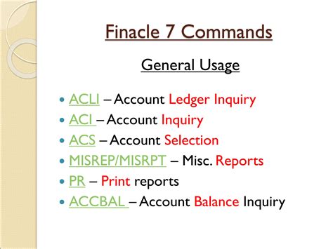 finacle commands