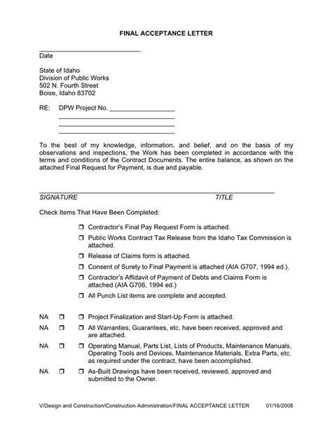 Final Acceptance Letter Distribution List