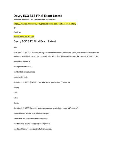 final exam devry econ 312 answers