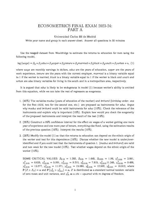 Final Exam Econometrics