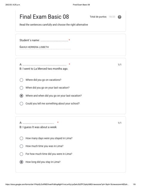 Final Exam Questions For Summit 1 English