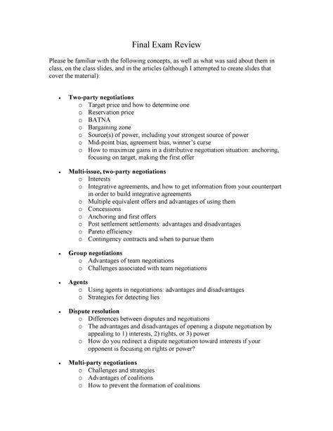Final Exam Review Sheet