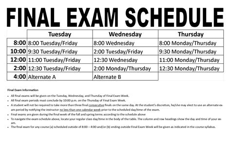 Final Exam Schedule Ulm