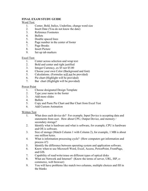Final Exam Study Guide