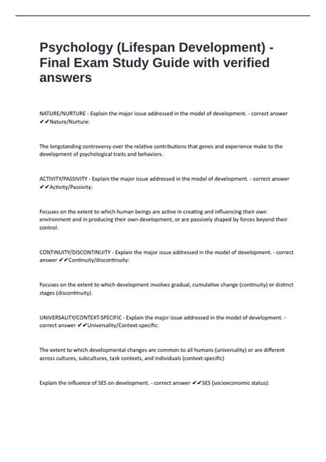Final Exam Study Guide Lifespan