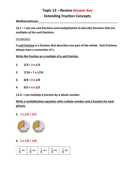 Final Four Fractions Answers Mathbits