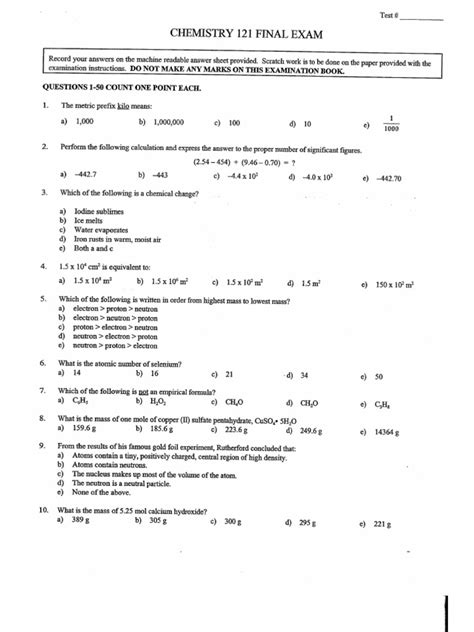 final test chemistry odysseyware