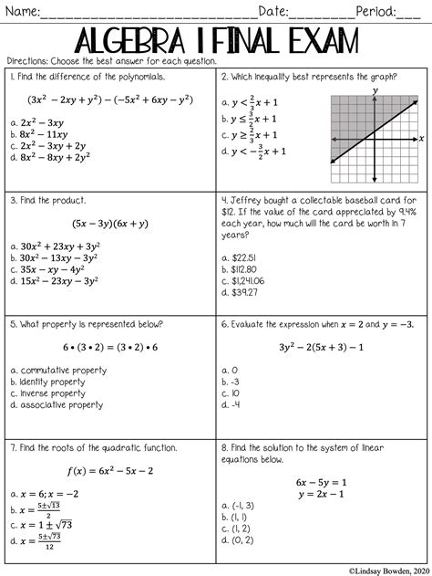 final test for algebra 1b