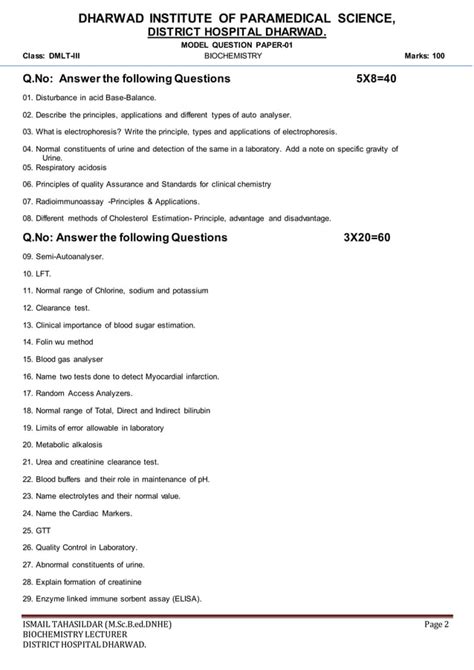 Full Download Final Year Dmlt Biochemistry Question Paper 
