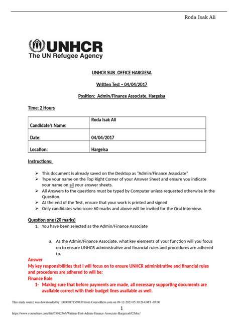 finance associate written test sample unfpa