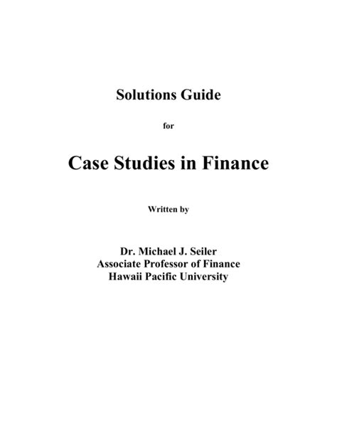 Finance Case Studies With Solutions