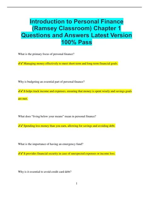 Finance In The Classroom Answer Key