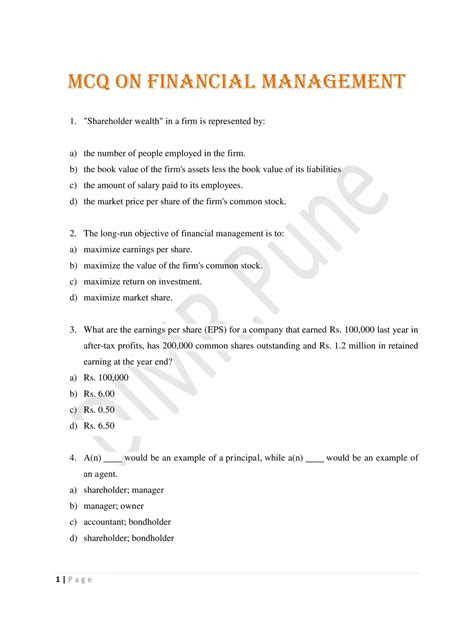 Read Online Finance Mcqs With Answers 