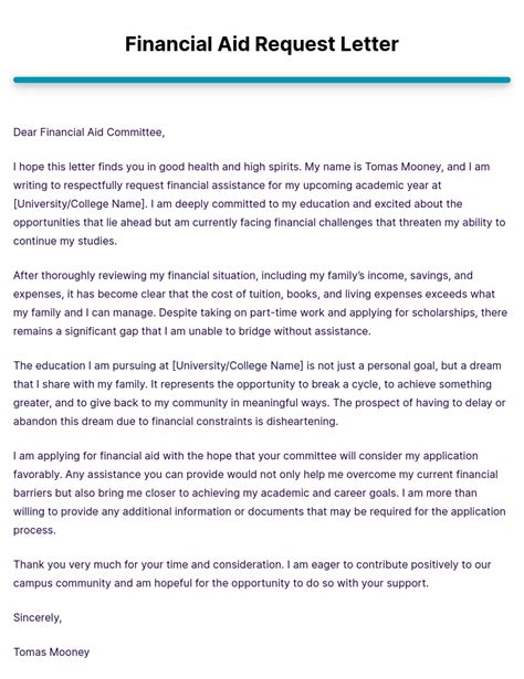 Financial Aid Application Letter Sample