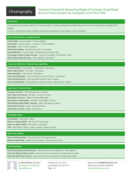Financial Formulas Cheat Sheet