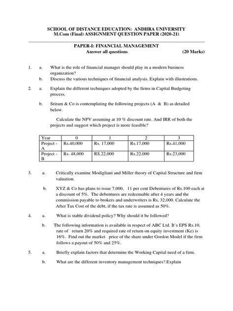 Financial Management Mcom Notes