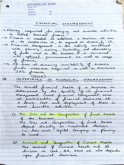financial management mcom notes ksou university