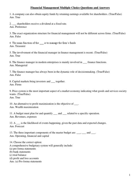 Financial Services Multiple Choice Questions And Answers
