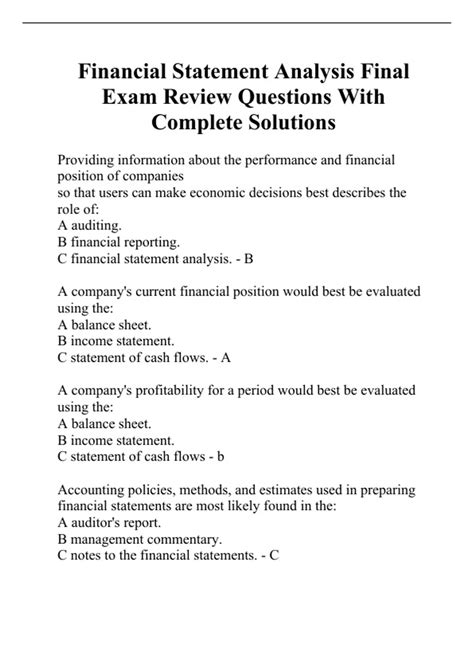 financial statement analysis exercise questions