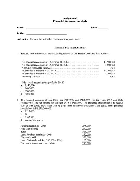 Financial Statement Analysis Questions And Answers
