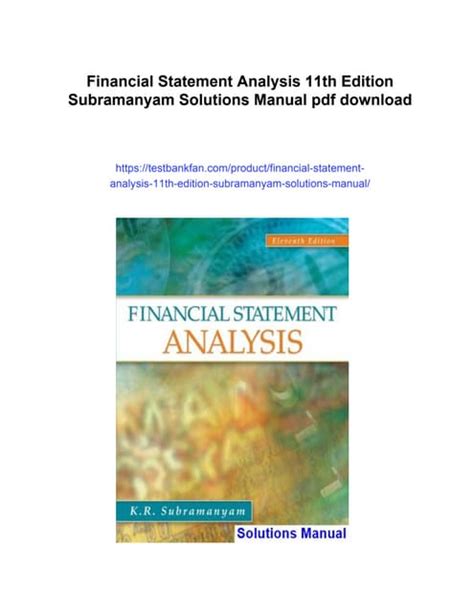 Financial Statement Analysis Subramanyam Solutions Manual